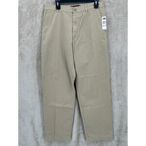 Chaps Pants Mens 32x32 Khaki Chino‎ Casual Straight Leg 100% Cotton Office Work